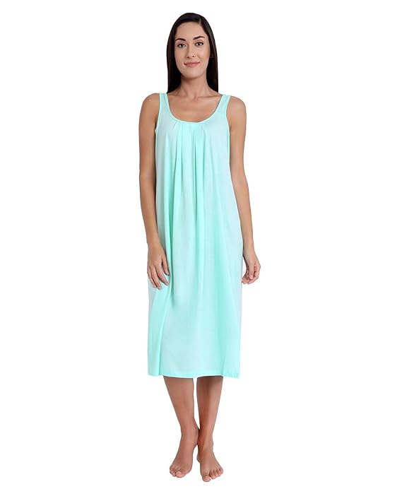 Cotton  Full Length Camisole In Aqua