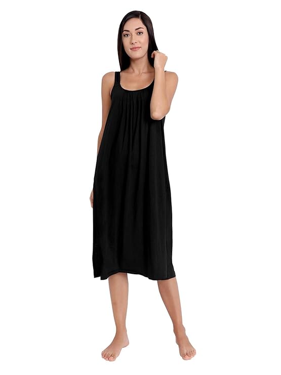 Cotton  Full Length Camisole In Black