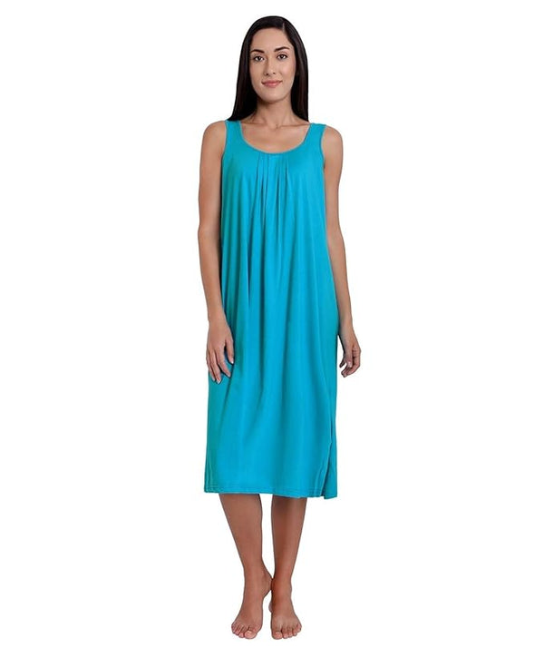 Cotton  Full Length Camisole In Firozi