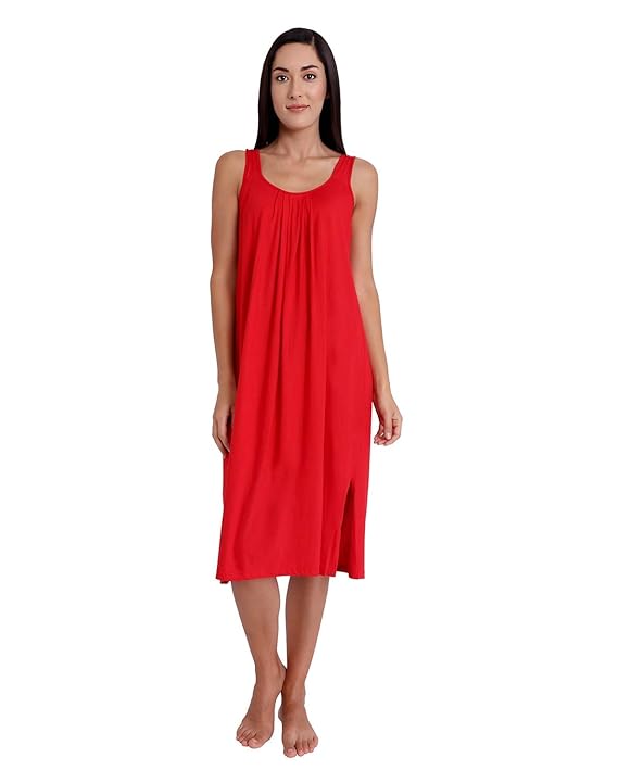 Cotton  Full Length Camisole In Red