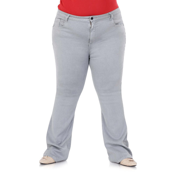 Women Mid Waist Plus Size Single Button Wide Leg Jeans in Grey