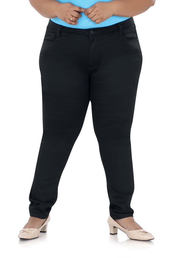 Women High Waist Plus Size Wide Leg Cotton Pant in Black