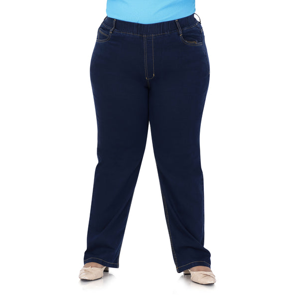 Women - High Waist, Wide Leg  Plus Size Joggers - Denim Jeans in Navy Blue