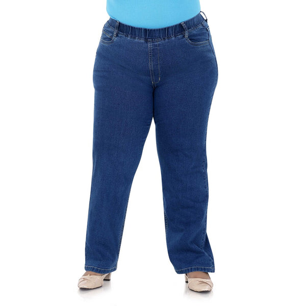 Women - High Waist, Wide Leg  Plus Size Joggers - Denim Jeans in Dark Blue